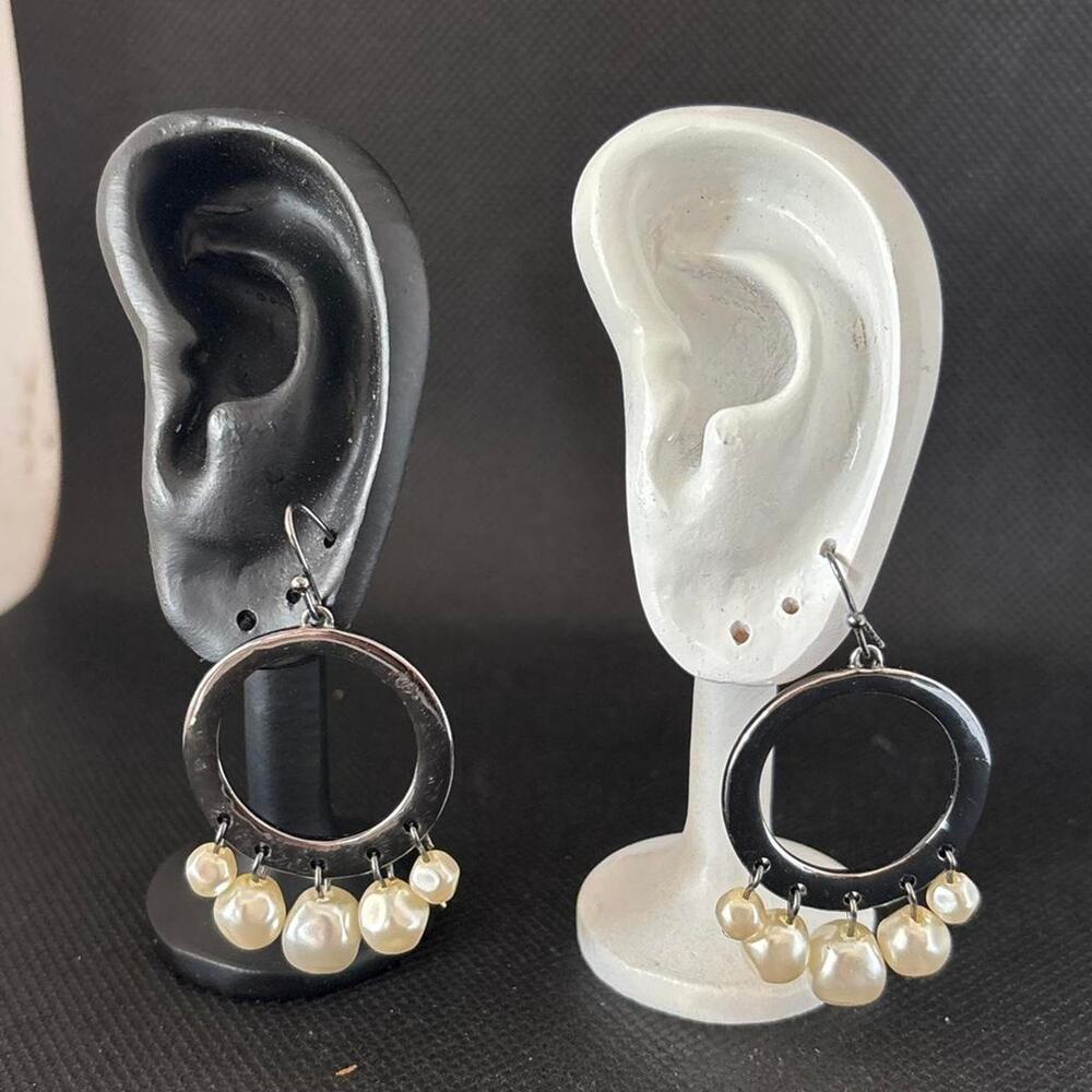 Silver hoop earrings with dangling